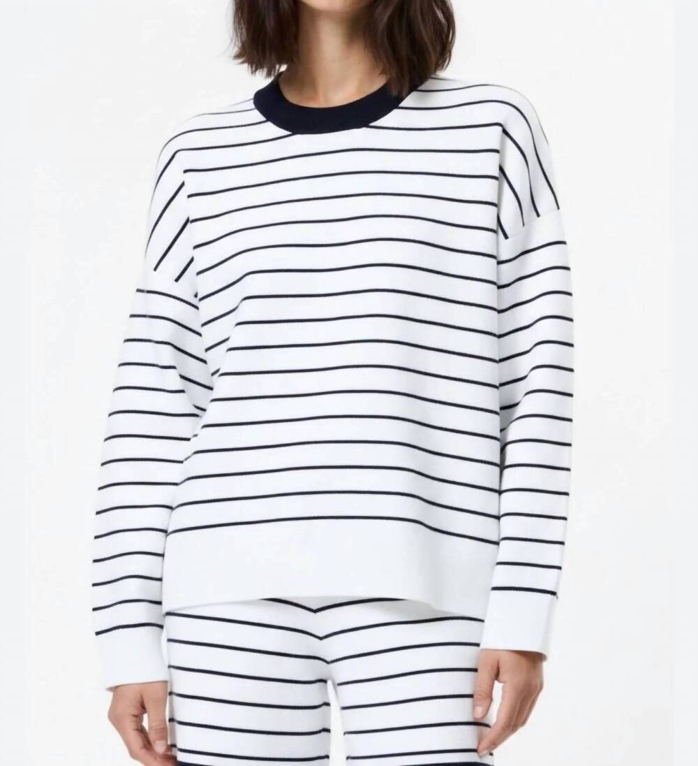NEW FRENCH CONNECTION marley striped crewneck sweater in white | marine